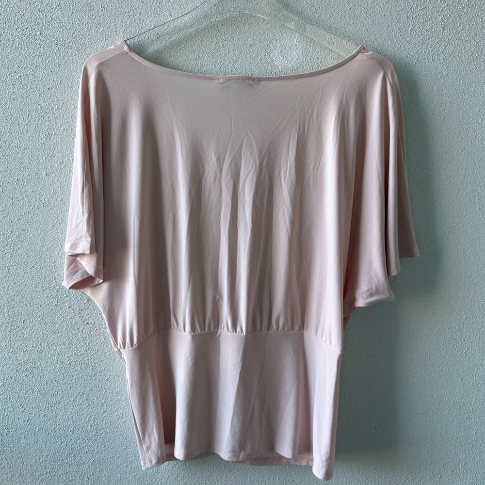 WHBM XL Ballet‎ Pink Short Sleeve VNeck Twist Top Office Career Travel Soft - Picture 3 of 11